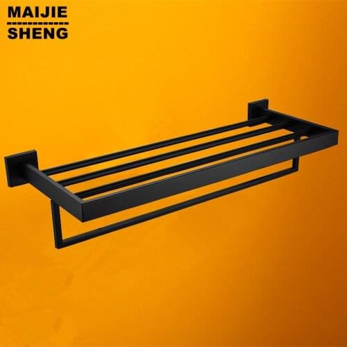 Stainless steel black bathroom towel rack bath towel holder shelf bathroom towel holder shelf bathroom hardware 60cm