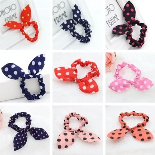 10pcs Children Lovely Elastic Hairbands for Women Girls Cute Dot Print Bowknot Headwear Hair Accessories