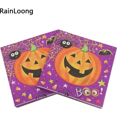 [RainLoong] Halloween Pumpkin Bat Spider Paper Napkins Festive & Party Supplies Tissue Napkins Decoration Serviettes 33*33cm