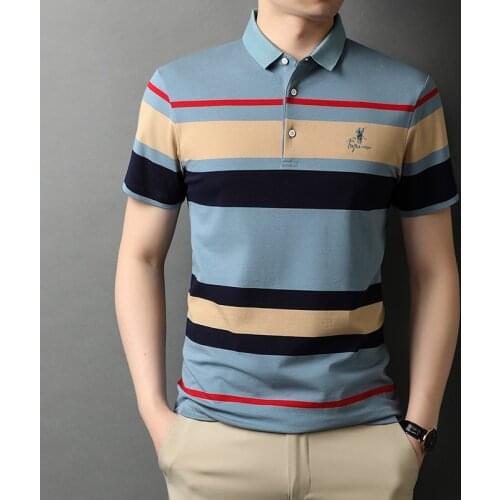 Mens Polo Shirts Brand Quality 95% Cotton Embroidery Golf Shirt Male Business Fashion Stripes Tops Summer Short Sleeve Clothing