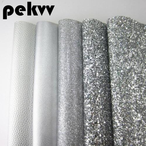 Sliver Glitter Fabric and Lichee Textured Faux Synthetic Leather For DIY shoes A4 Sheet 8"x11.8" 1piece HD016