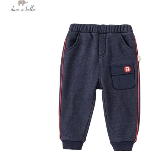 DBJ18697-2 dave bella winter baby boys fashion letter pockets pants children full length kids boy pants infant toddler trousers