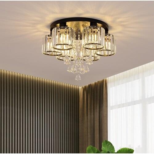 Ceiling lamp with crystal black gold interior lighting living room bedroom chandelier American lamps