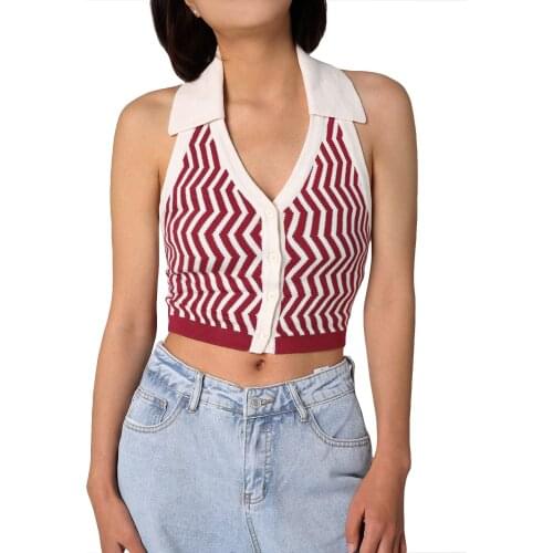 Sexy Ladies Halter Striped Knitted Camisole Tops Women Sleeveless Backless Slim Fit Tank Top Holiday Summer Casual Crop Top