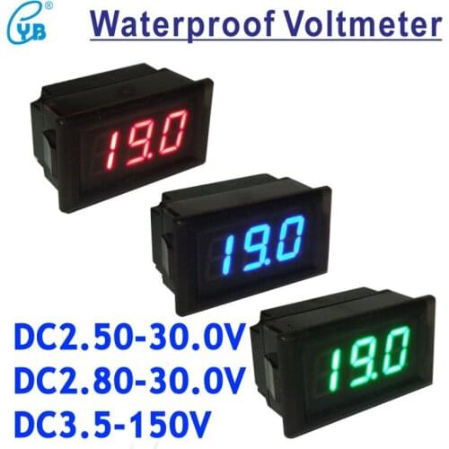 YB28-W DC 2.5-30V Two Wires LED Digital motorcycle mini Waterproof Voltmeter 12V Voltage Meter 3.5-150V Volt Panel Meter Car 24V