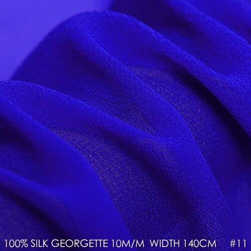 100% SILK Georgette Fabric Pure Silk Fabric 10 momme 140cm Width Wedding Dress Silk Gauz Fabric Free Shipping Royal Blue 11