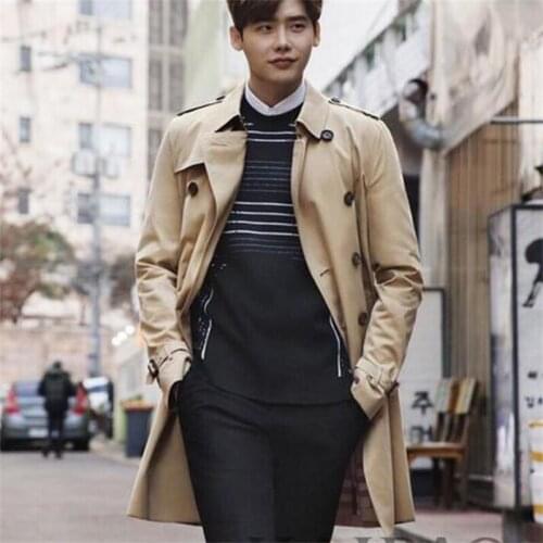 Mens trench coats man double-breasted abrigo hombre medium length clothes slim fit overcoat long sleeve 2021 spring new designer