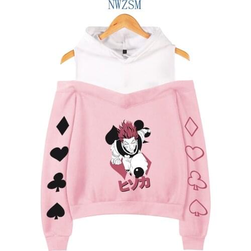 Japan Anime Hunter X Hunter Hisoka Women Hoodie Sweatshirt Streetwear Hip Hop Long Sleeve Sexy Off Shoulder Fleece Hooded Jacket