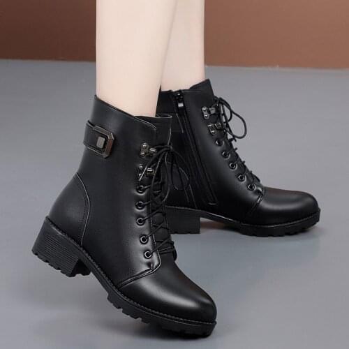 Snow Boots Thick Heel Velvet Martn Boots Womens Non-slip Short Boots Artificial Soft Leather Womens Mother Shoes