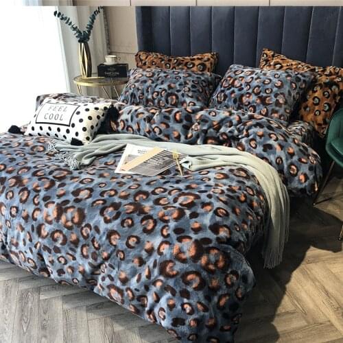 Winter Warm thickening Milk cashmere Soft Bedding sets Queen King Coralline Duvet cover Bed sheet set Pillowcases 4pcs Leopard