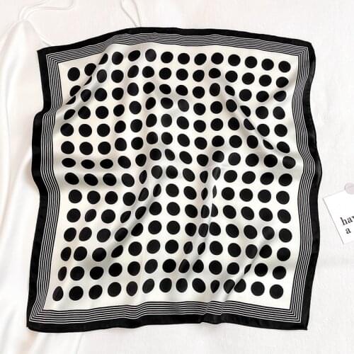 100% Natural Silk Scarf Women Dot Print Square Foulards Small Neckerchief Female Bandana Hijabs Luxury Head Scarves Wraps 53CM
