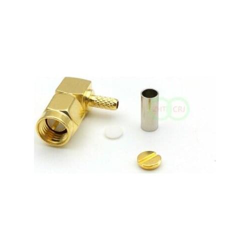 100pcs-300pcs brass RF-SMA male plug right angle crimp RG174 RG316 LMR100 RF adapter