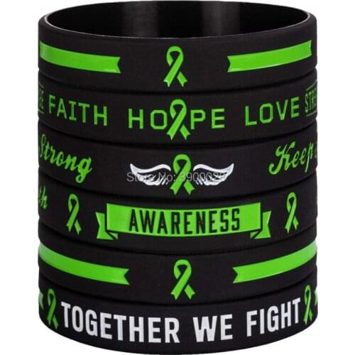 300pcs Green Awareness Ribbon wristbands silicone bracelets