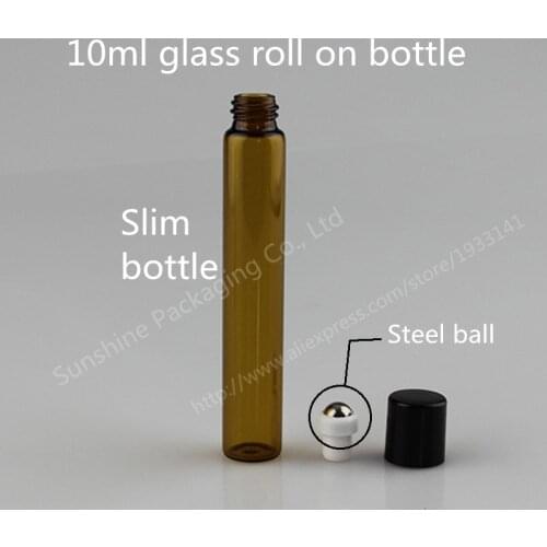 300x10ml amber roll on roller bottles for essential oils roll-on refillable perfume bottle deodorant containers with black lid
