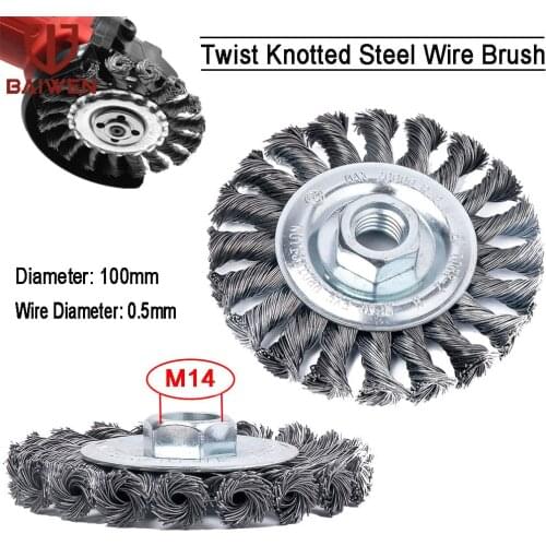4 Inch M14 Knotted Bench Steel Wire Brush Rust Removal Wire Wheels Metal Remove Rust Cup Disc For Angle Grinder Cleaning Tools