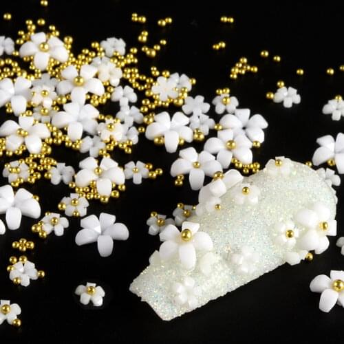 2g/Bag White Flower Nail Art Jewelry Acrylic Nail Decorations Professional Accessories For DIY Manicure Design