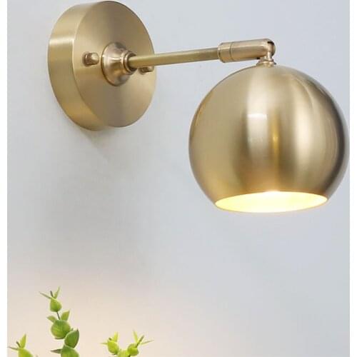 American Retro Adjust Wall Sconces Copper Vintage LED Wall Light Fixtures Home Bedroom Bedside Wall Lamp Indoor Lighting