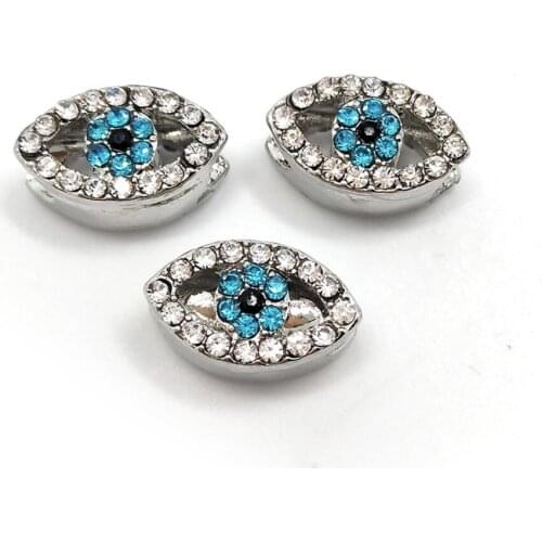 Free shipping new fashion 20pcs silver color big hole alloy beads blue eyes fit European bracelet DIY