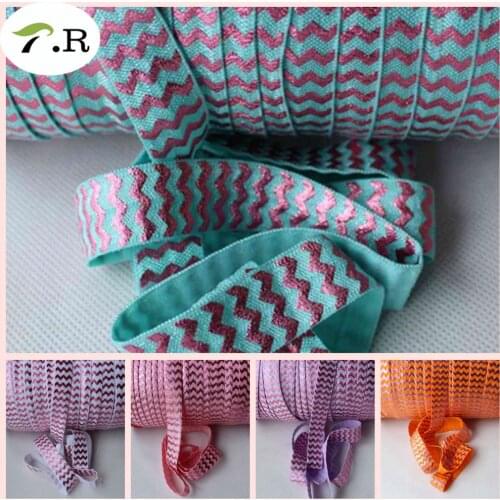 6 colors Pink Foil Chevrons fold over elastic, 5/8" pink metallic chevron FOE elastics, 50 yards/roll