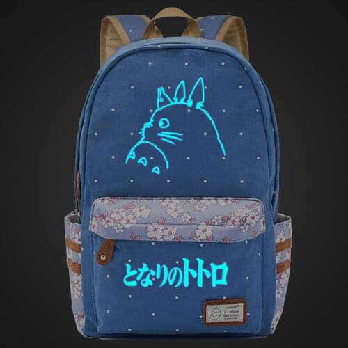 FL2501 Luminous Cute My Neighbor Totoro Children Schoolbag Girls School bag Women Bagpack Teenagers Canvas Lady Femme Backpack