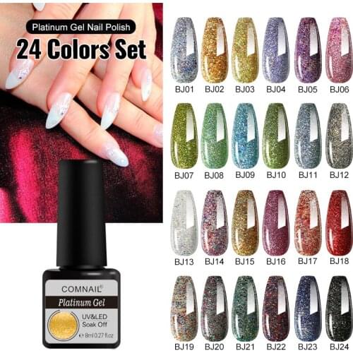 24Pcs Set Gel Nail Polish Super Shing Platinum Nail Lacquer 8ML Soak Off Semi Permanent UV/LED Gel Varnish Need Base Top Coat
