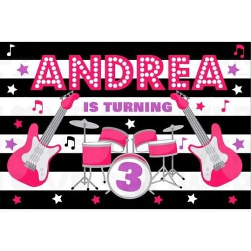 Custom Girly Pink Rock Star Music Band Striped Baby Shower Brida guitar backdrop Computer print birthday backgrounds