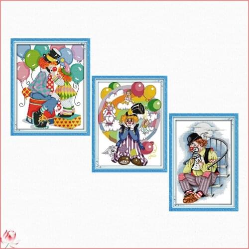 Happy Clown Festival Series Cross Stitch Kit 14CT 11CT Canvas Printed Fabric Embroidery Kit DIY Needlework Sewing Set Home Deco