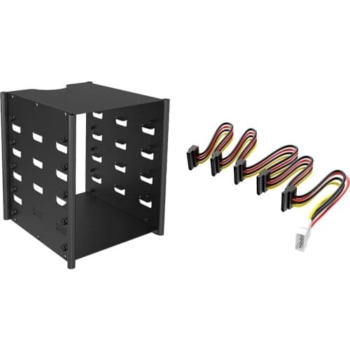 3.5 Inch HDD Hard Drive Cage+SATA Power Cable 5X3.5 Inch HDD Cage Rack Hard Disk Box for BTC Mining Storage Expansion