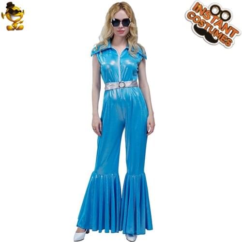 Halloween Women 70s Disco Dancer Jumpsuit Hippie Costume Fancy Dress Up Ladys Hippy Outfits Cosplay Costumes for Adult Female