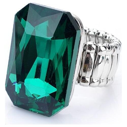 Hot Style Rings Vintage Silver Color Exaggerated Blue Glass Pink Stone Adjustable Rings for Women Men Jewelry