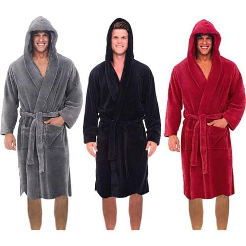 Fashion Casual Mens Bathrobes Flannel Robe Hooded Long Sleeve Couple Men Woman Robe Plush Shawl Kimono Warm Male Bathrobe Coat