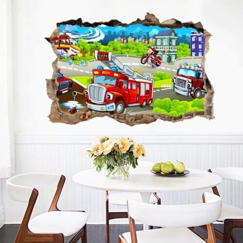 Cartoon Fire Fighting Truck Train Motorbike Wallpaper Home Decoration Wall Sticker For Bedroom Sofa Background Decor Wall Decal