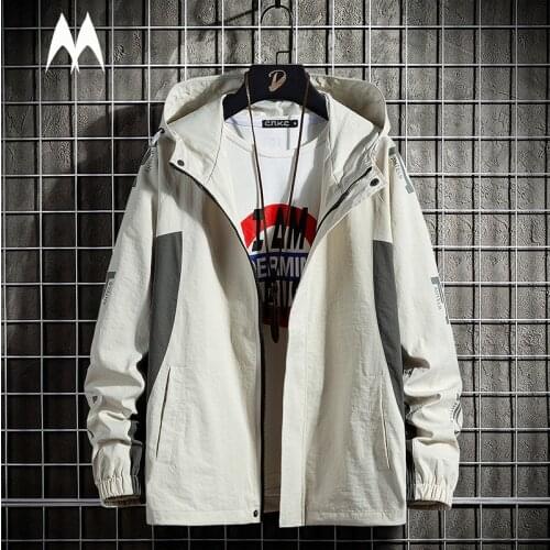 Men Casual Cargo Jacket 2021 Autumn Korean Trend Thin Hooded Pockets Coat Mens Fashion Patchwork Loose Jackets Plus Size 5XL