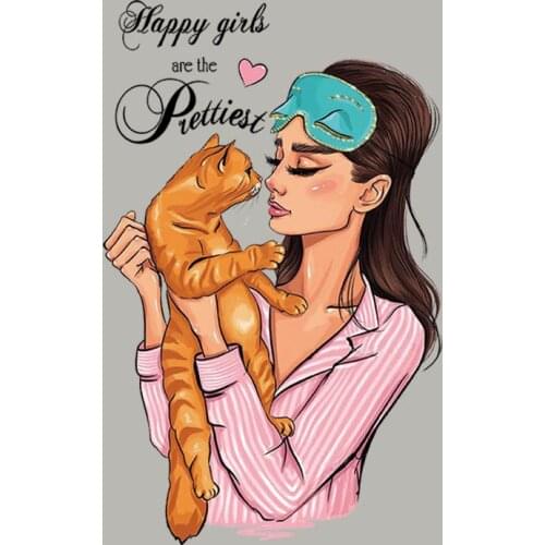 Cat Girl Iron On Transfer Appliqued Tops Heat Transfer Diy Vinyl Fashion Stickers On Motorcycle Clothes Mask