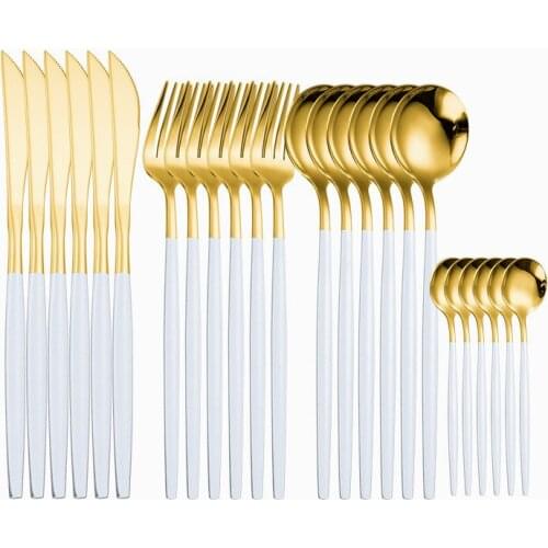 Stainless Steel Cutlery Set White Gold Tableware Dinner Fork Spoon Set Dinnerware Tea Spoon Cutlery 16Pcs Fork Spoons Knives Set