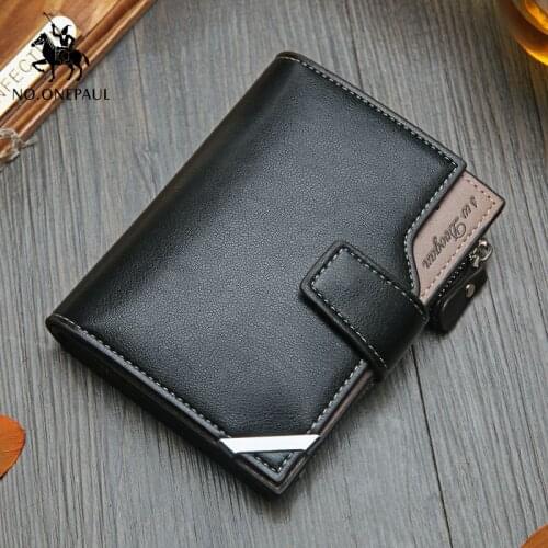 NO.ONEPAUL Vintage Mens Short Wallet Men Genuine Leather Multi-Card Bit Retro Card Holder Clutch Wallets Purses First Layer Re