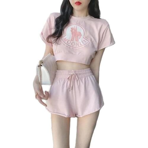 New Summer Tops For Women 2021 Fashion Sports Suit Fashion Short T-shirt Top Wide Leg Shorts Summer Women Two Piece Set Women