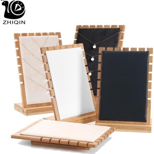 Hot Bamboo + PU/Velvet Necklace Display Stand Pendant Organizer Holder Jewelry Storage Rack Jewelry Display Board Necklace Rack