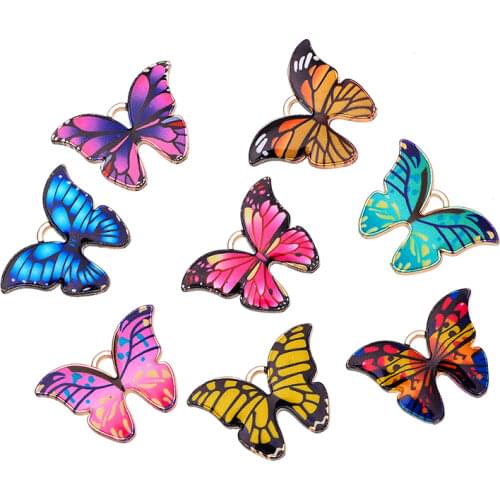 10Pcs/Lot 22*15MM Cute Colorful Butterfly Animal Charm Golden Pendant DIY Bracelet Earring Jewelry Making Accessories Wholesale