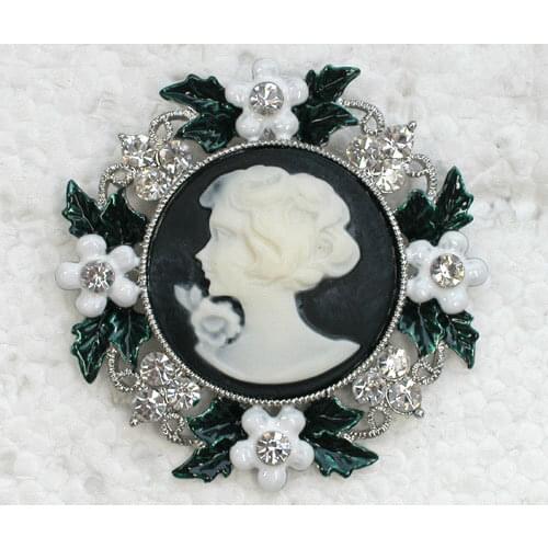 Clear Rhinestone Flower brooch Pendant Portrait Cameo Pin brooches Wedding party prom jewelry C853 A