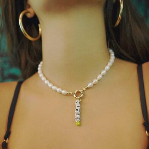 Luxurious natural freshwater pearl necklace unique alphabet pendant neck jewelry women chic trendy clothing accessories 2020 new