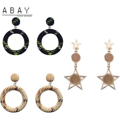 S925 Silver Needle Winter Plush Five Pointed Star Earrings Women New Retro Circle Knitting Temperament Simple Design Ear Pendant
