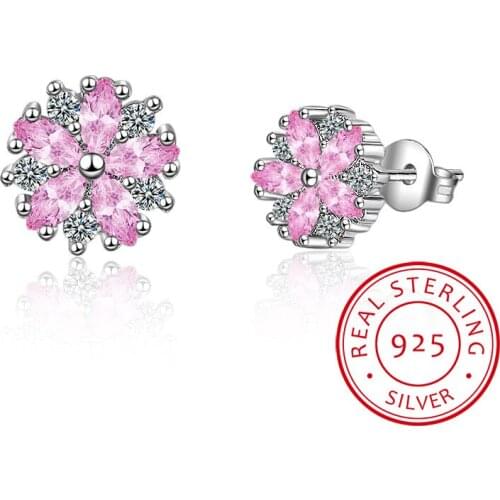 Luxury Small Flower Stud Earrings for Women Girls Fashion Kpop Pink White Cubic Zirconia Crystal Earring Minimalist Jewelry Gift