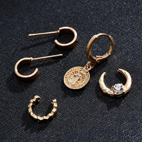 5Pcs/Set Wave Ear Stud Earrings Gold Crystal Punk Small Hoop Band Jewelry for Womens Girl Gold Accessories Moda Mujer