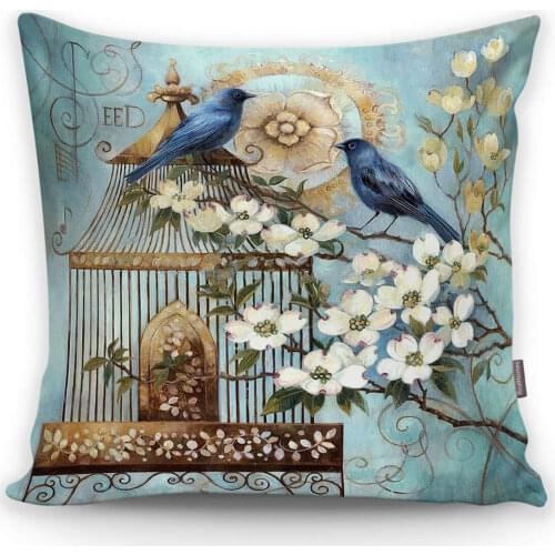 Blue Bird Pattern Digital Printed Decorative Cushion Pillow Decorate Case Good Quality Stylish Home Garden Room Kitchen Gift Convenient Modern