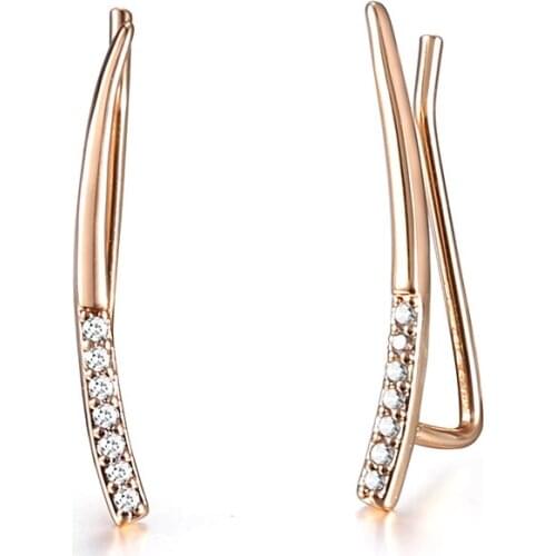 New Light Earrings for Women 585 Rose Gold Click Stick CZ Crystal Ear Jewelry Gifts Fashion Wholesale LGE272
