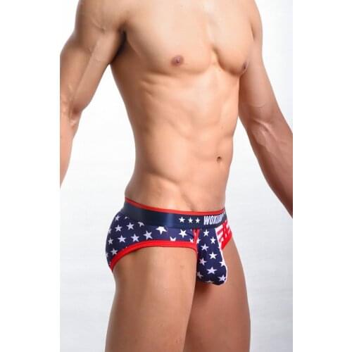 1PCS Sexy Men Striped Stars U Pouch Gay Underwear Low Rise Waist USA Flag Printed Mens Briefs 95% Cotton Gay Wear