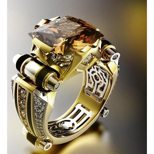 Vintage Men Rhinestone Inlaid Carved Finger Ring Wedding Party Jewelry Gift