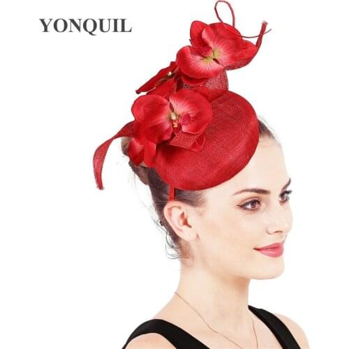 High Quality 4-Layer Sinamay Chuch Fedora Hats Nice Fashion Fascinators Wedding Womens Hat With Fancy Flower Hair Accessories