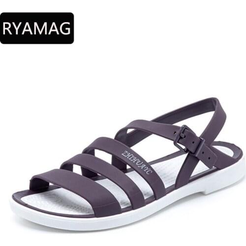 RYAMAG 2022 Summer New Style Sandals Women Flat Beach Shoes Seaside Plastic Sandals Fashion Crystal Jelly Shoes Women Summer